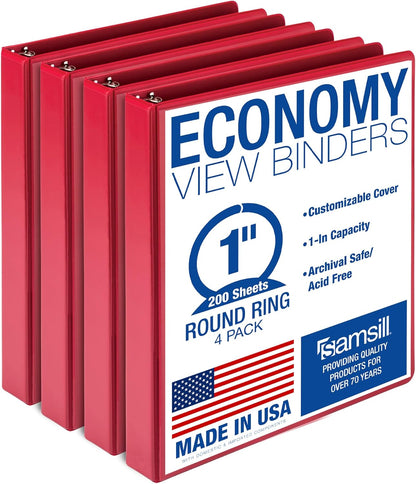 Samsill 1.5 Inch 3 Ring Binders, Economy Round Ring, Clear View Cover, 325 Sheet Capacity - for School, Home, Office - White, 4 Pack