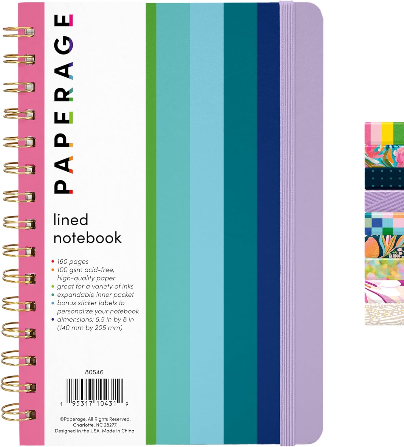 PAPERAGE Lined Spiral Journal Notebook, (Black), 160 Pages, Hardcover Journal for Women & Men, Medium 5.5 in x 8 in - 100 GSM, Thick Paper, Spiral Notebook for Work, School & Journaling