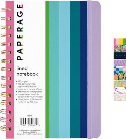 PAPERAGE Lined Spiral Journal Notebook, (Black), 160 Pages, Hardcover Journal for Women & Men, Medium 5.5 in x 8 in - 100 GSM, Thick Paper, Spiral Notebook for Work, School & Journaling