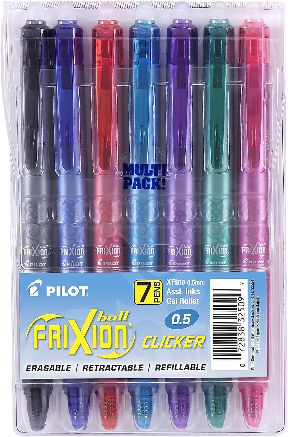 PILOT FriXion Clicker Erasable, Refillable & Retractable Gel Ink Pens, Extra Fine Point, Assorted Color Inks, 7-Pack Pouch (31472)