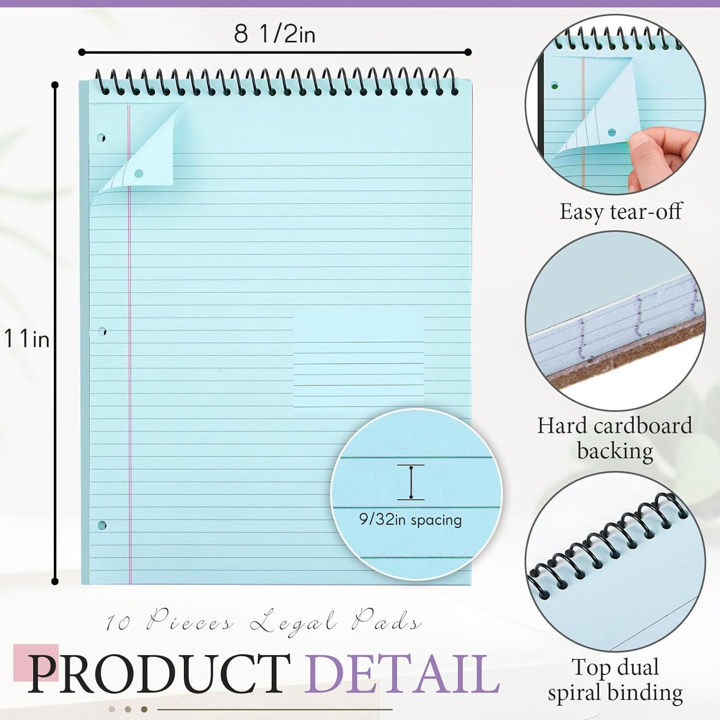 MotiMind 10 Pack 8.5" x 11" Top Spiral Notebook with 3 Hole Punched Morandi Colors Legal Pads College Ruled Notepad 50 Sheets Hard Cardboard Paper Wirebound Notepad for Office School Business