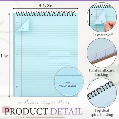 MotiMind 10 Pack 8.5" x 11" Top Spiral Notebook with 3 Hole Punched Morandi Colors Legal Pads College Ruled Notepad 50 Sheets Hard Cardboard Paper Wirebound Notepad for Office School Business