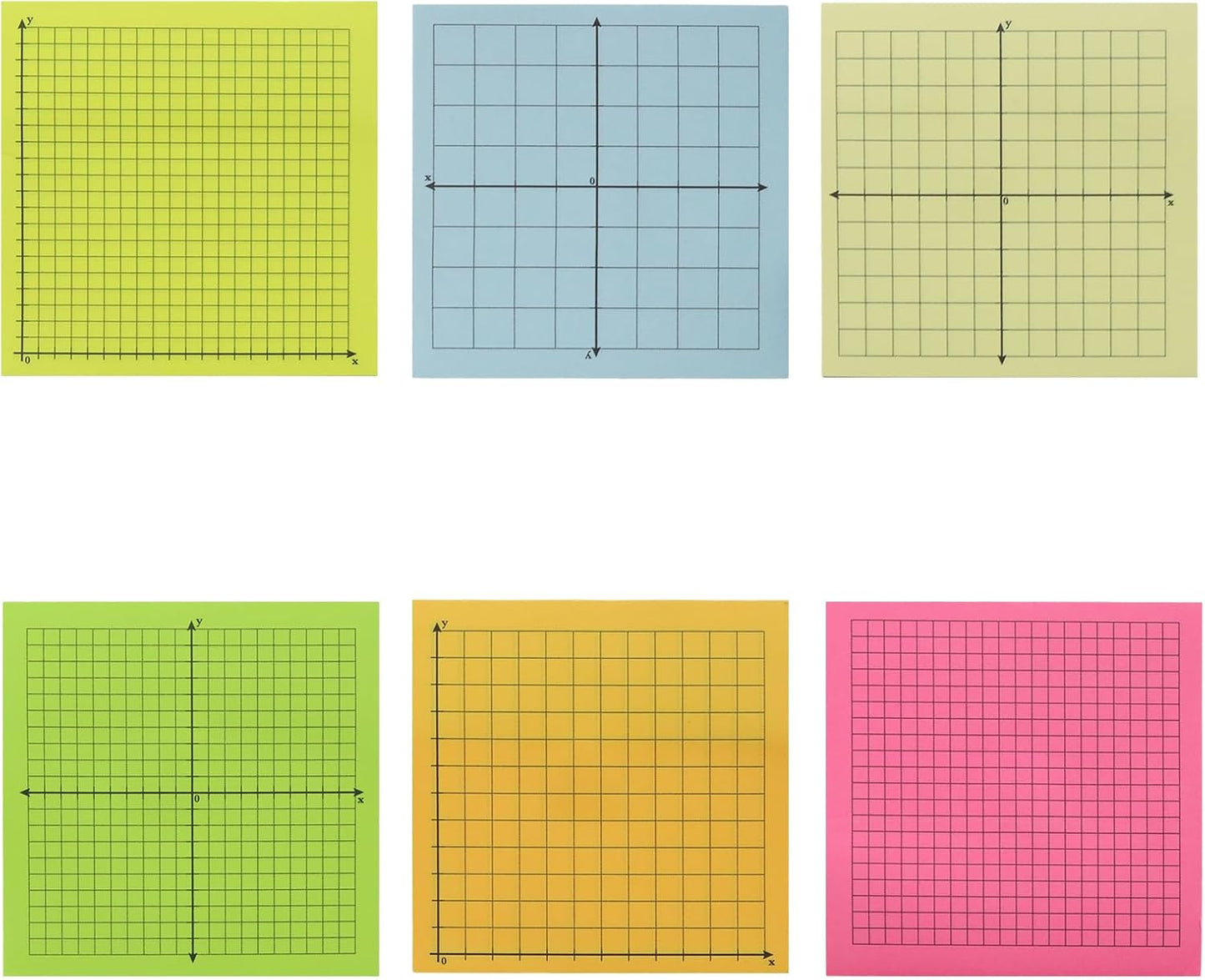 Graph Sticky Notes 300 Sheets Mini Graph Paper Sticky Notes 3x3 Inch 6 Pads Adhesive Four Quadrant Grid Sticky Notes Graphing Paper for Bible Journaling Office Math Supplies, Bright Color