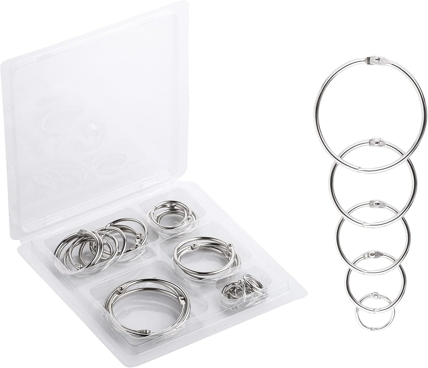 Mr. Pen- Loose Leaf Binder Book Rings, 5 Assorted Sizes (0.6", 1", 1.2", 1.5",2"), 36 Pack, Metal Binder Rings for Index Cards, Keychains, School, Home, Office, Silver
