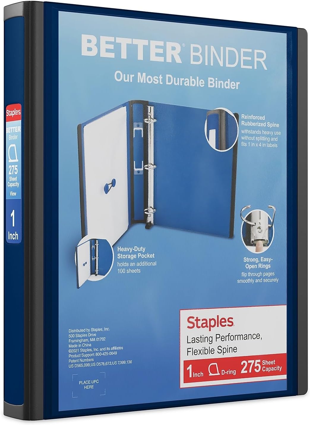 Staples Better Binder 2-Inch D-Ring View Binder, Reinforced Spine, Holds Up to 540 Sheets, Teal, for Office & School