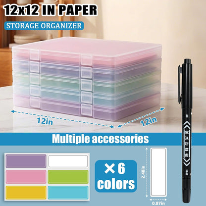 5 Packs Scrapbook Paper Storage, Stackable Plastic File Storage Box Set with Sticky Index Tabs, Lager Sizes Craft Organizer Storage, U-Shaped Locking Mechanism, Ideal for Document Organizer