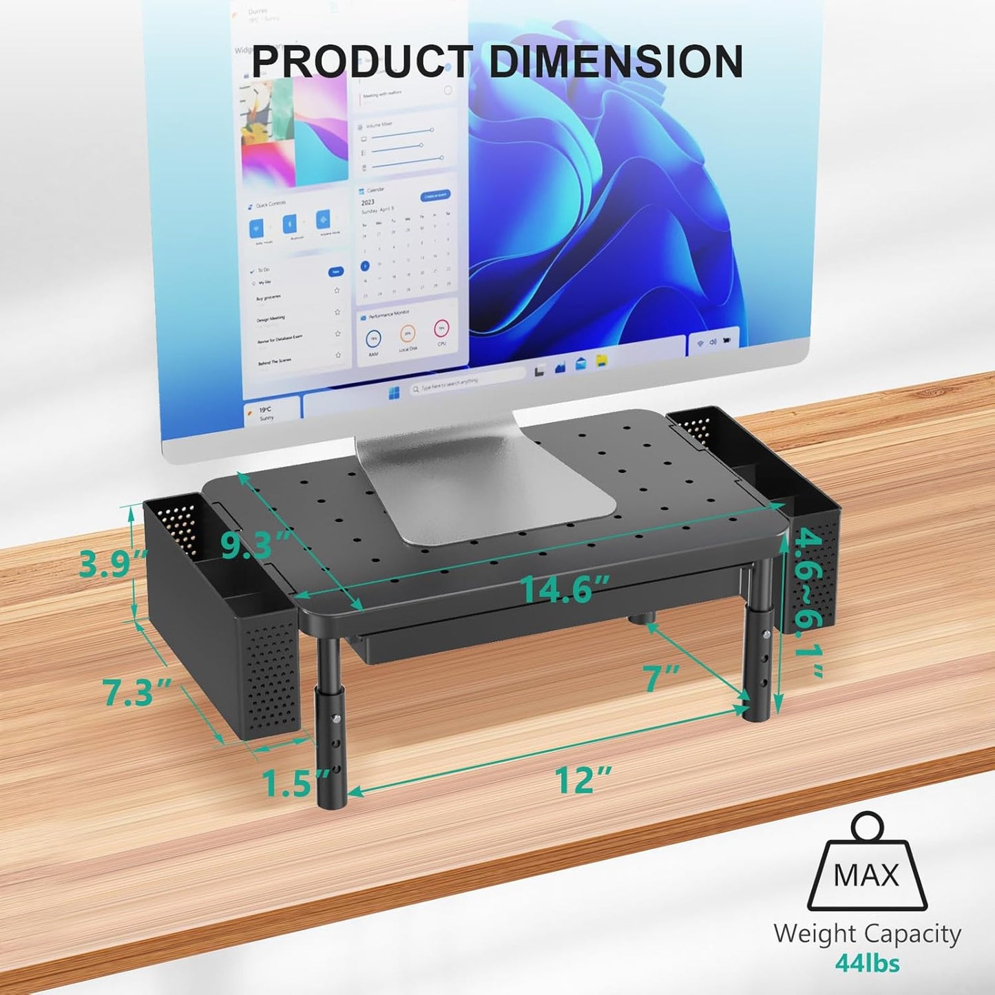 WALI Computer Monitor Stand for Desk, Adjustable Laptop Riser, Desk Monitor Stand Underneath Storage for Office, School Supplies (PTT001-B), 1 Pack, Black