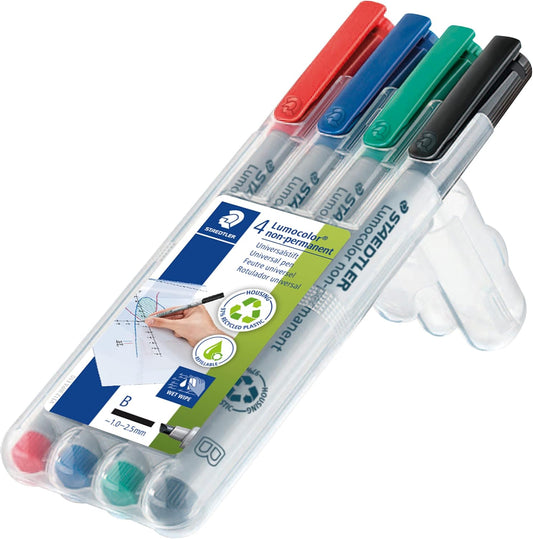Staetdler Lumograph Non-Permanent Wet Erase Marker Pen, Low Odor Colored Markers, 8 Pack Assorted Colors, 311-WP8