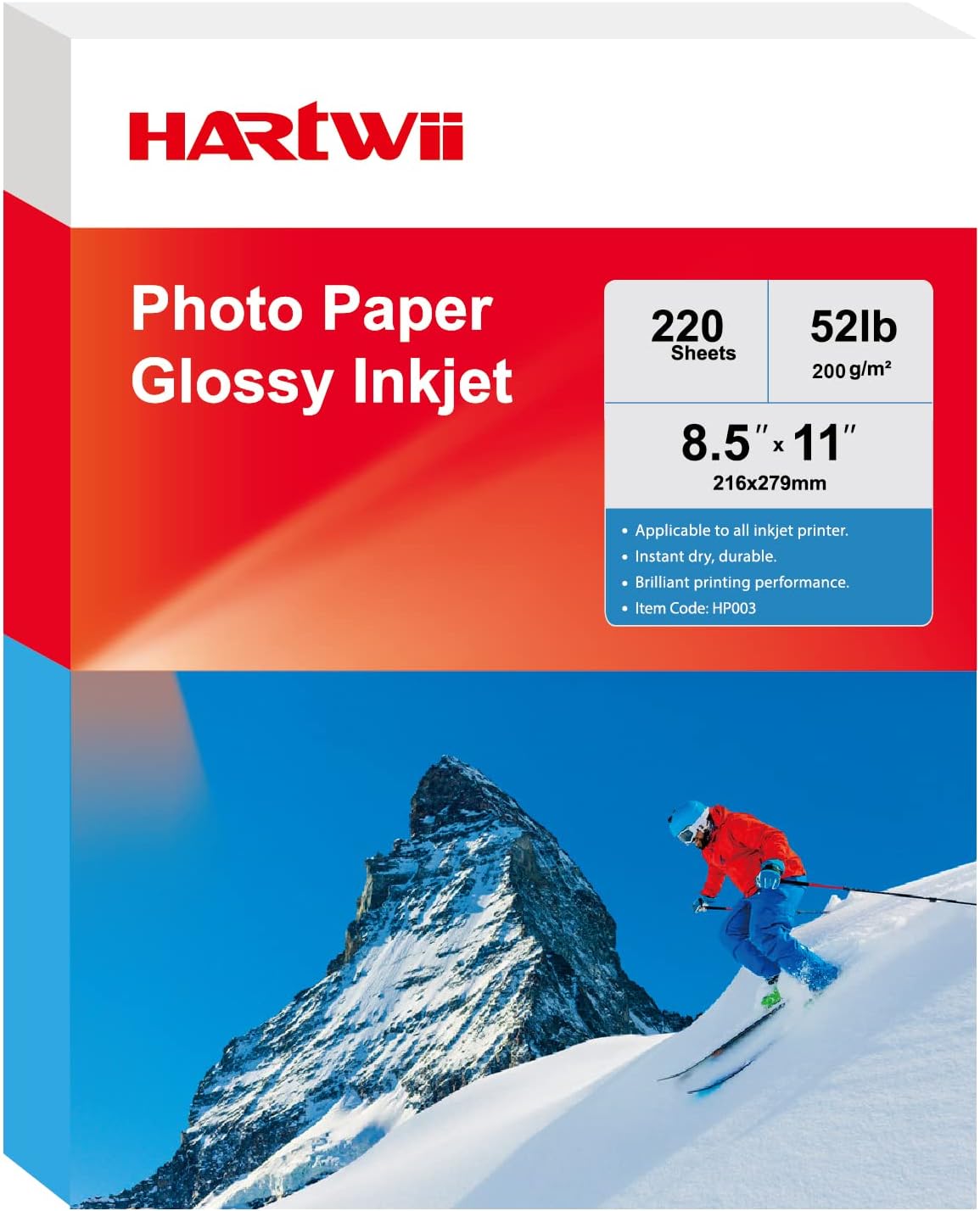 220 Sheets Photo Paper Glossy Inkjet 8.5x11 44lb 160Gsm A4 Letter Size Suitable for All Dye Ink Printers for Calendar Menu Brochure Paper Flyers Paper, Cards