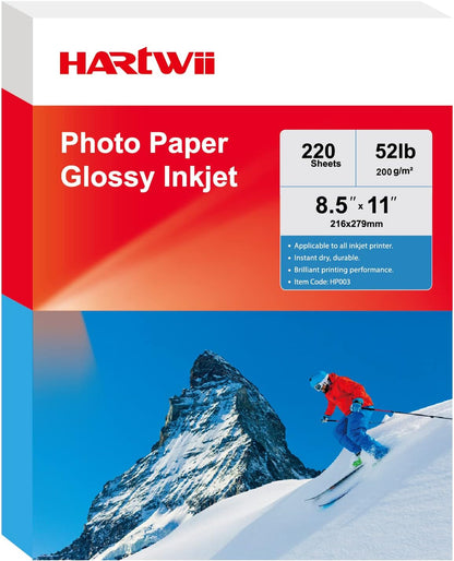 220 Sheets Photo Paper Glossy Inkjet 8.5x11 44lb 160Gsm A4 Letter Size Suitable for All Dye Ink Printers for Calendar Menu Brochure Paper Flyers Paper, Cards