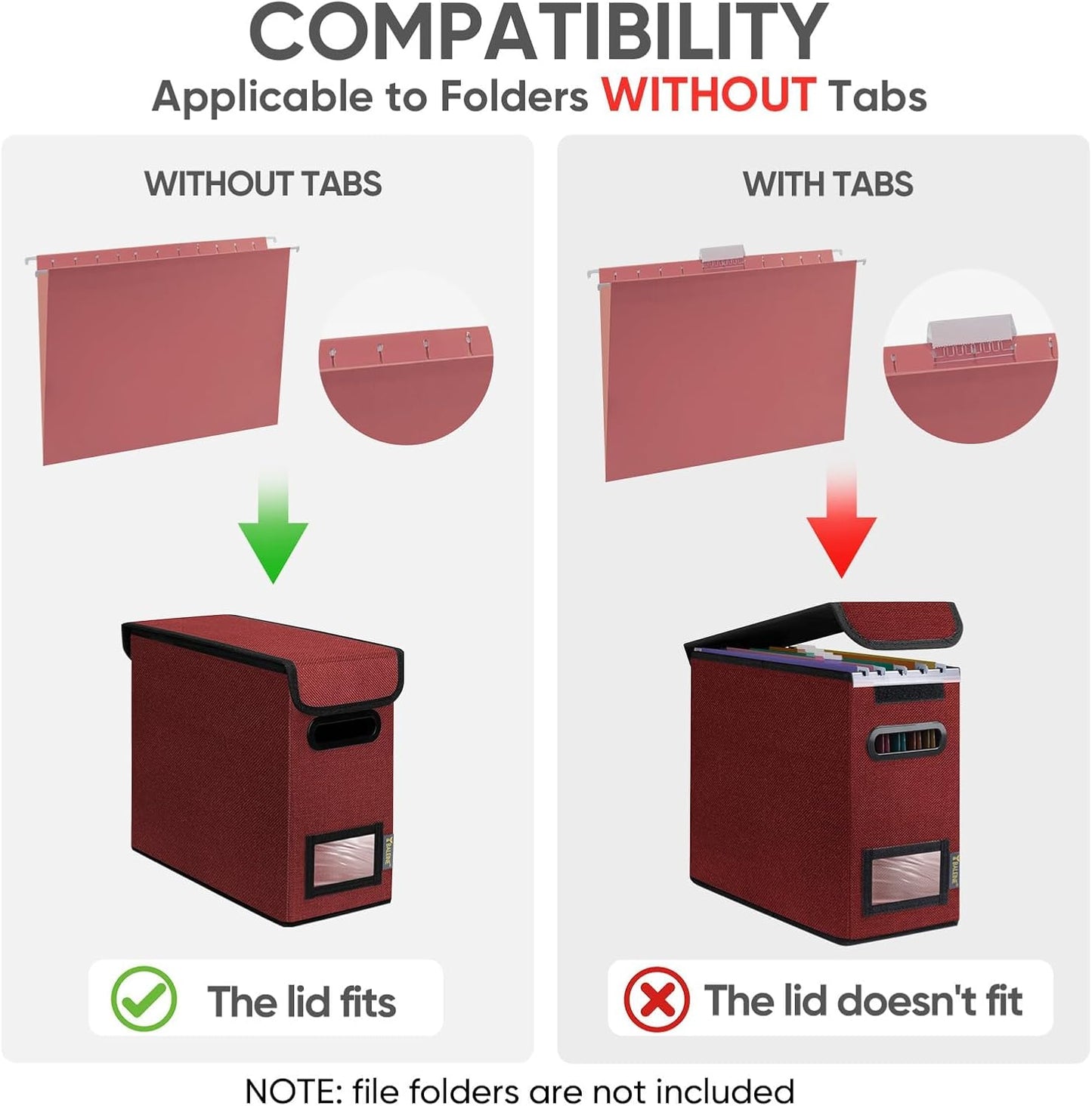 BALEINE File Organizer Box with Lid, Collapsible File Folder Organizer with Plastic Slide, Hanging File Folder Box for Office Document Storage (1 Pack, Black)