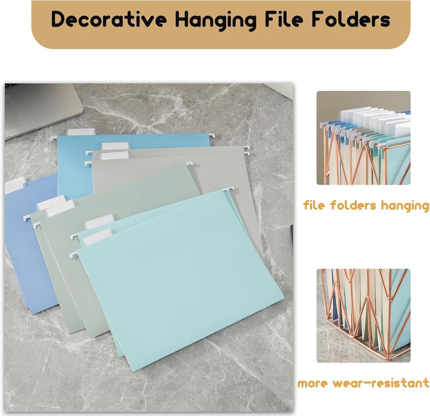 6 Pack Hanging Folder File Cabinet Organizer Letter Size 1/5 Cut Adjustable Label Decoration Home Office School Classroom, Green