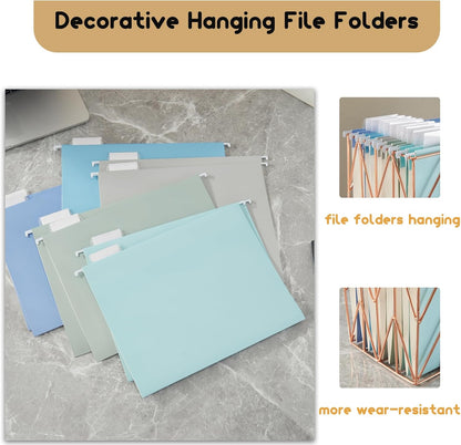 6 Pack Hanging Folder File Cabinet Organizer Letter Size 1/5 Cut Adjustable Label Decoration Home Office School Classroom, Green