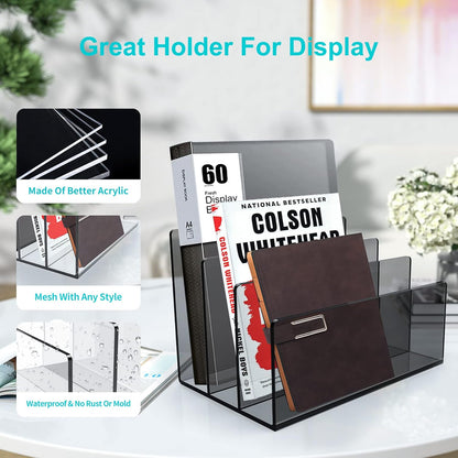 Boloyo Acrylic File Holder,1PC 2 Sections Rainbow File Organizer Mail Letter Sorter Desktop Folder Holder for Home Office School Envelope Bill Filling Paper Document