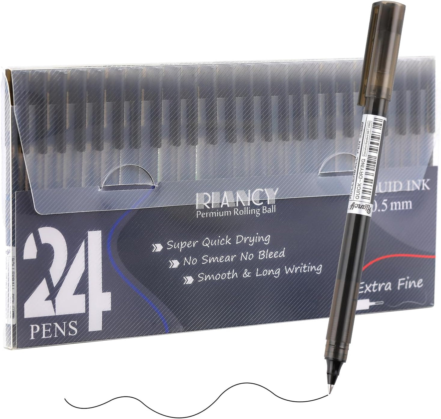 RIANCY 12 Pack Black Liquid Ink Rollerball Gel Pens, 0.5mm Extra Fine Point Tip, Smooth Writing Quick Drying No Smear No Bleed for Journaling, Drawing, Sketching, School Notes & Art Supplies