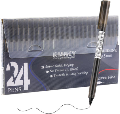 RIANCY 12 Pack Black Liquid Ink Rollerball Gel Pens, 0.5mm Extra Fine Point Tip, Smooth Writing Quick Drying No Smear No Bleed for Journaling, Drawing, Sketching, School Notes & Art Supplies