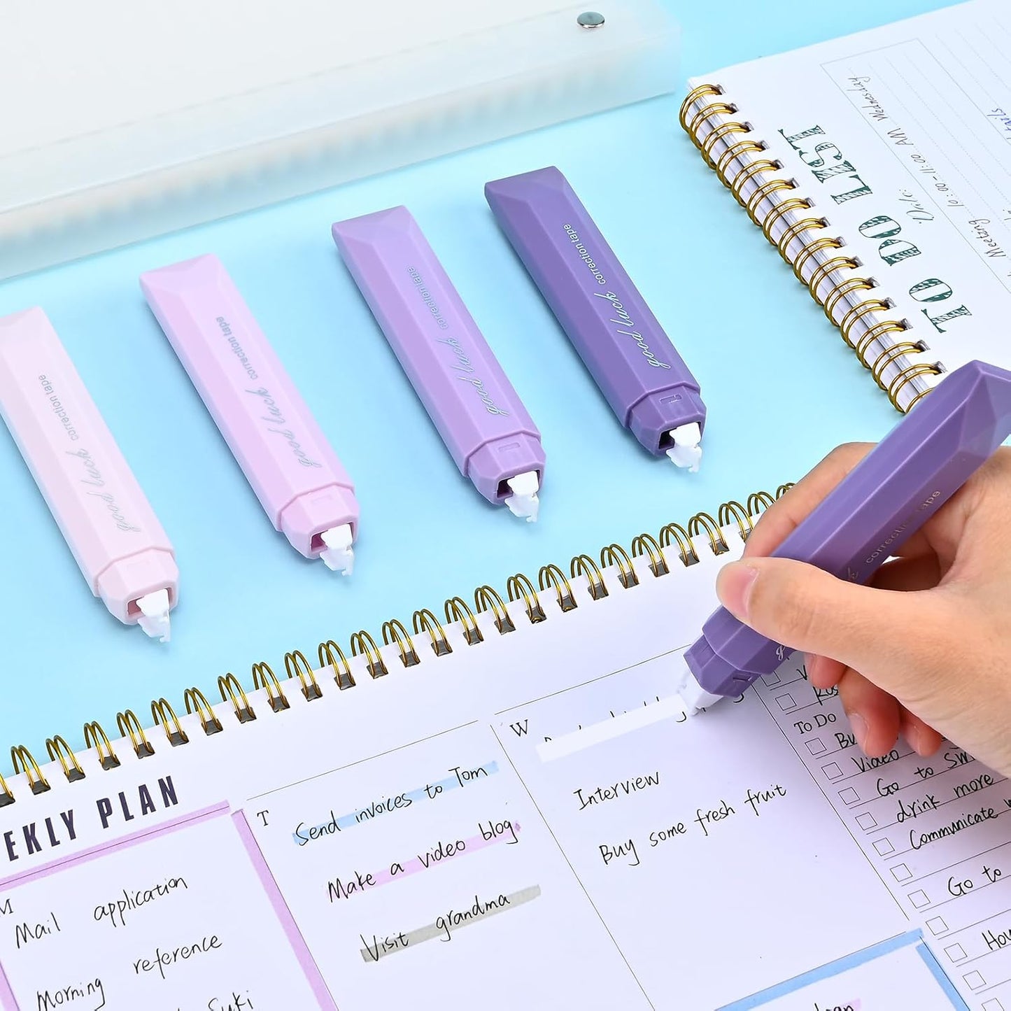 Temiary 5 Pcs White Correction Tapes, Aesthetic Correction Tape Pens Smooth Pull Out, Easy to Use Pen Shaped Applicator for Students School Office Supplies (Purple)
