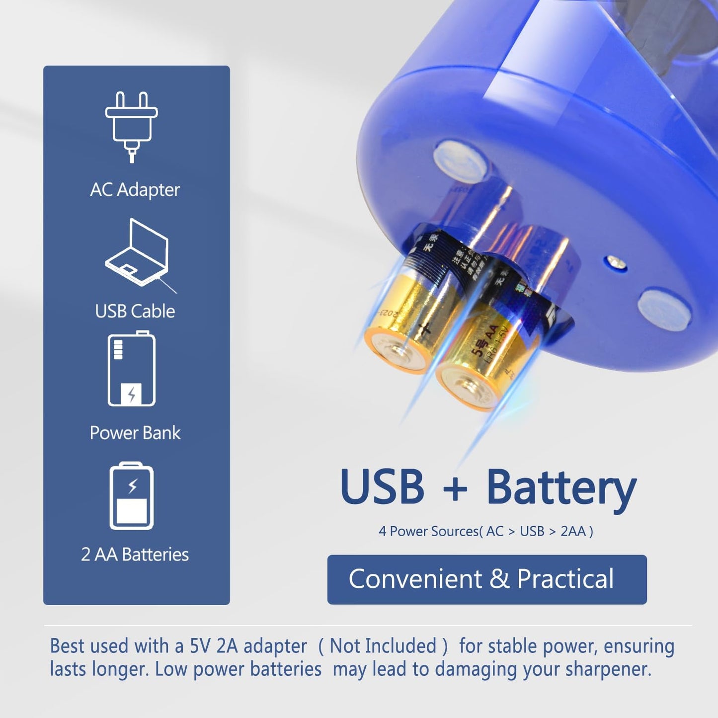 Electric Pencil Sharpener, Battery (Not Included) USB Powered, Portable for NO.2 Pencils, Automatic and Durable with 3 Sharpness Options - Classroom, Home, Office Black