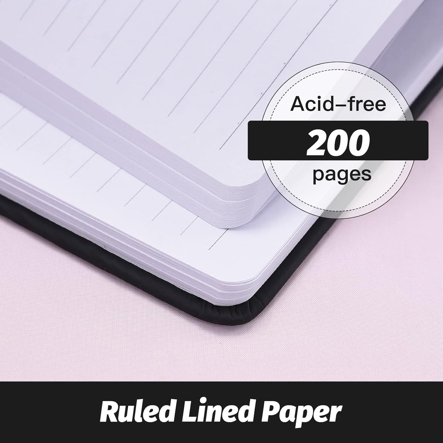 SUIN Hardcover-Journal-Notebooks, A5 Lined Journals Notebook for Writing 200 Pages, 8.2 x 5.5 inch, Classic Ruled Notebooks for Work/Travel/College (Black- 1 Pack)
