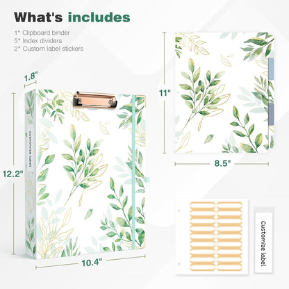 Ospelelf Binder 3 Ring 1 Inch, Floral Round Ring Clipboard Binder for Letter Size with 5 Tab Dividers, File Folder Labels, for School and Office Supplies