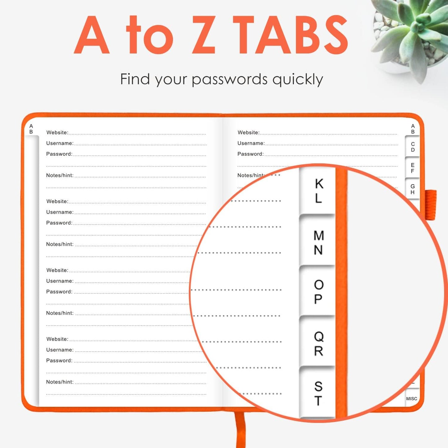 Elegant Password Book with Alphabetical Tabs - Hardcover Password Book for Internet Website Address Login - 5.2" x 7.6" Password Keeper and Organizer w/Notes Section & Back Pocket (Turquoise)