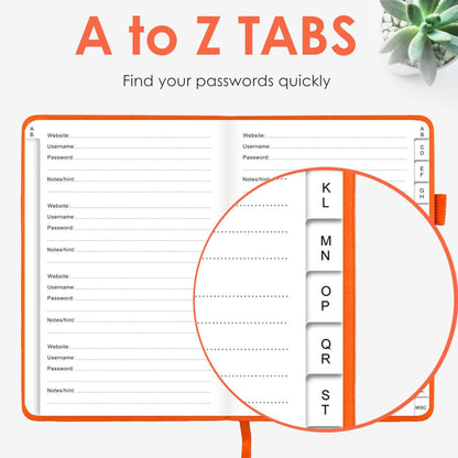 Elegant Password Book with Alphabetical Tabs - Hardcover Password Book for Internet Website Address Login - 5.2" x 7.6" Password Keeper and Organizer w/Notes Section & Back Pocket (Turquoise)