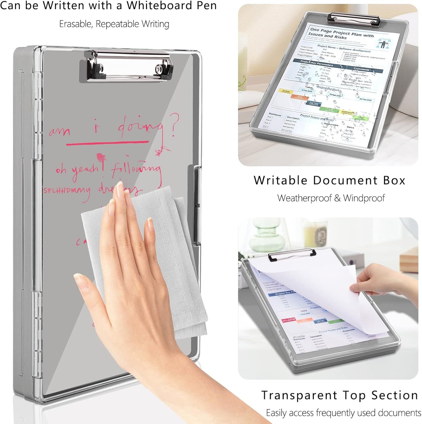 SFLHHDM Clipboard with Storage,Heavy Duty Clip Boards 8.5x11 with 2 Storage Case,Clear Visible Panel Storage Clipboards,Side Opening Nursing Clipboard Folder for Office Supplies-Light Purple