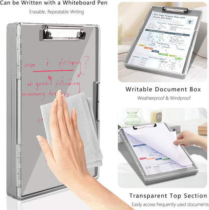 SFLHHDM Clipboard with Storage,Heavy Duty Clip Boards 8.5x11 with 2 Storage Case,Clear Visible Panel Storage Clipboards,Side Opening Nursing Clipboard Folder for Office Supplies-Light Purple