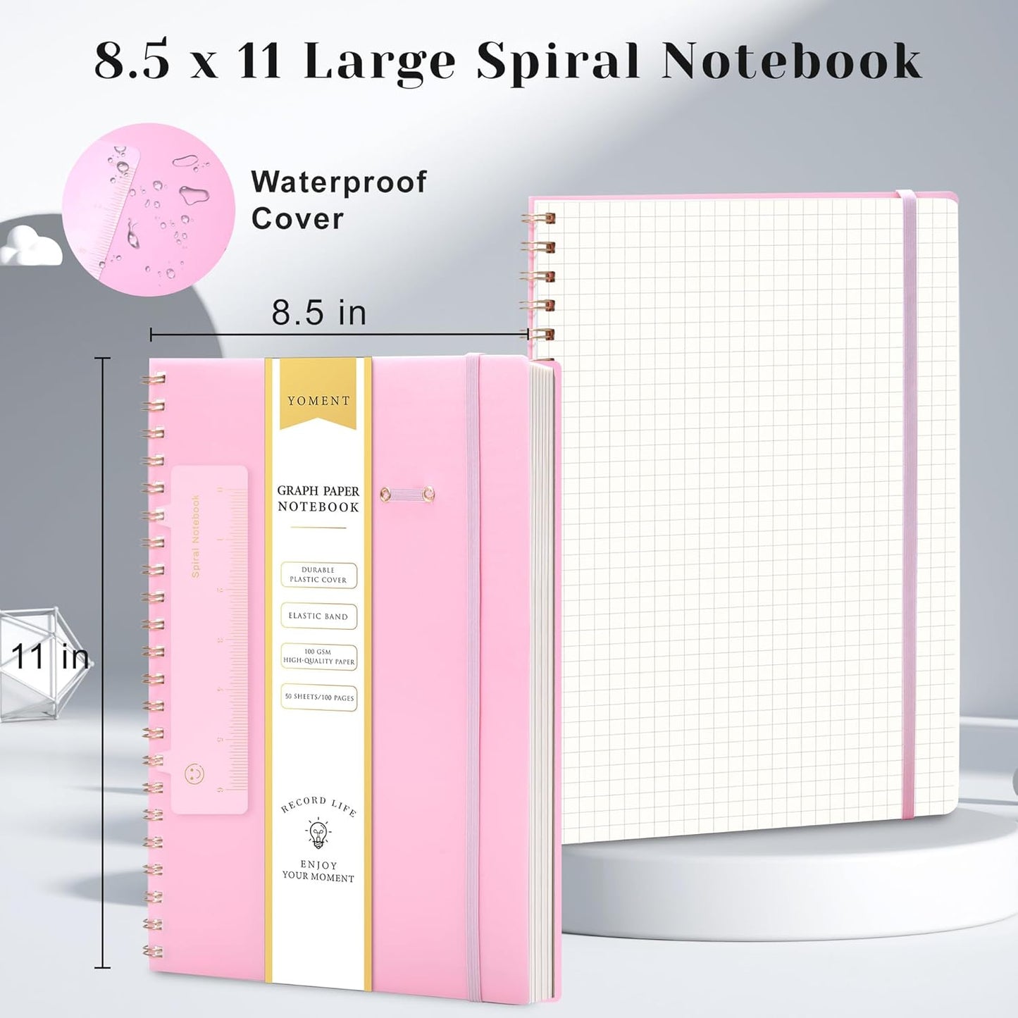 Yoment Graph Paper Spiral Notebook A5 Graphing Notebook 160 Pages Graph Paper Notebook Spiral Bound Waterproof Plastic Hardcover Spiral Journal 5x7 Grid Notebooks for Note Taking,Black