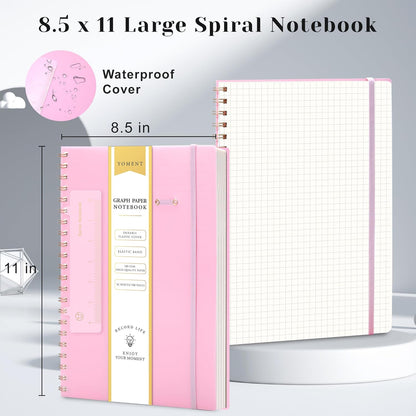 Yoment Graph Paper Spiral Notebook A5 Graphing Notebook 160 Pages Graph Paper Notebook Spiral Bound Waterproof Plastic Hardcover Spiral Journal 5x7 Grid Notebooks for Note Taking,Black