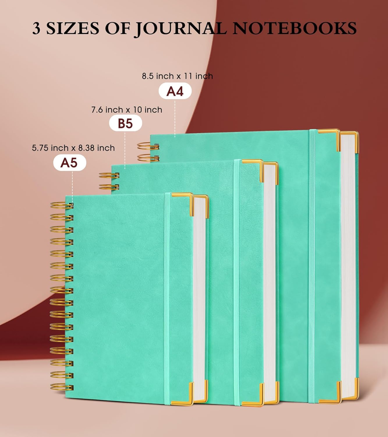 Hardcover Spiral Notebook Journal 8.5” x 11”, A4 Large Leather Notebooks for Women Men, Lined College Ruled Notebook, 50 Sheets/100 Pages, Spiral Bound Journals for Work School Note Taking, Green