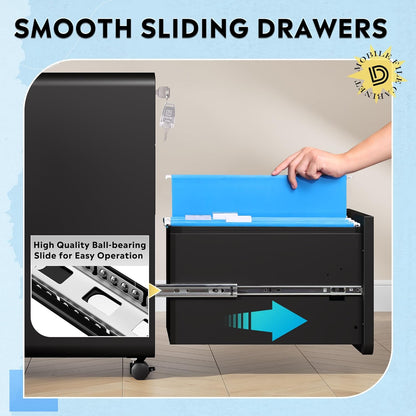 DEVAISE 3 Drawer Mobile File Cabinet Under Desk Office, Fully Assembled Except Casters, Letter/Legal Size, Black