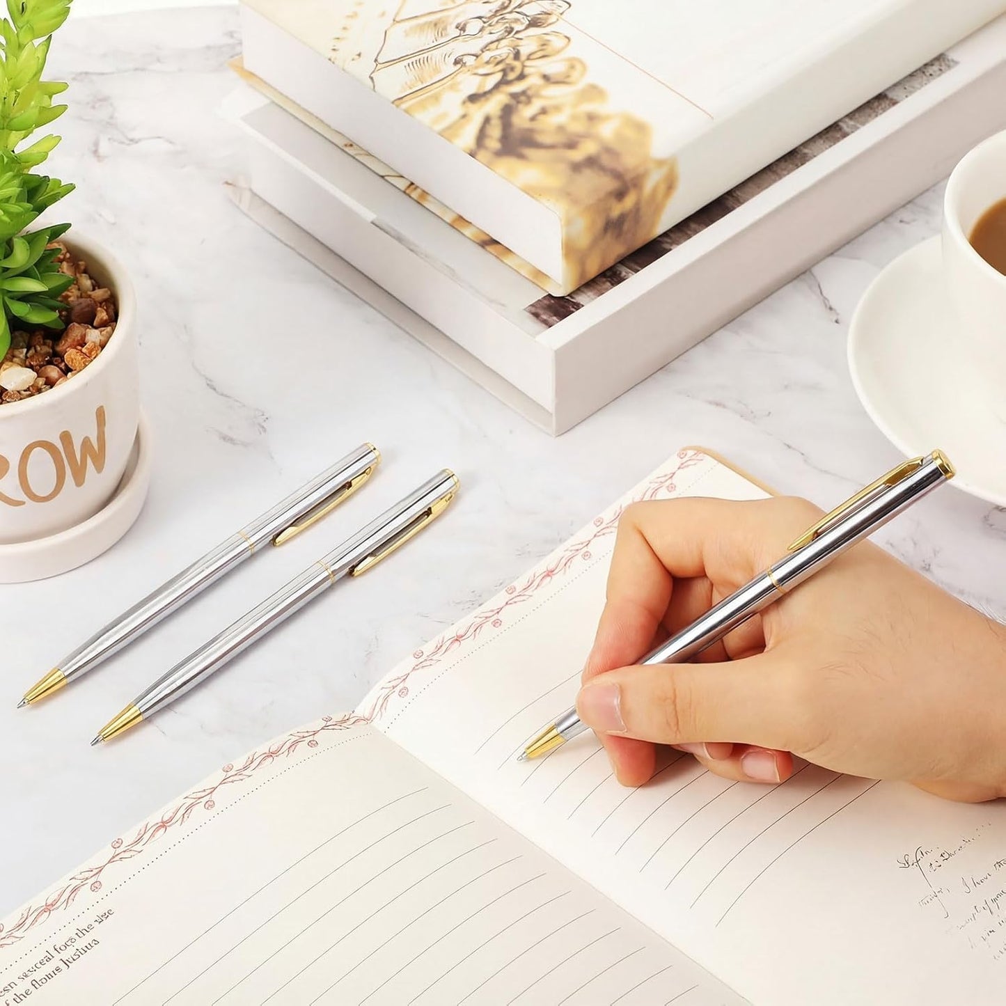 Zonon 240 Pcs Gold Metal Slim Ballpoint Pens Bulk Retractable Metallic Black Ink 1 mm Medium Point Smooth Writing Pens for Wedding Business Office Supplies Students Teachers Men Women Present