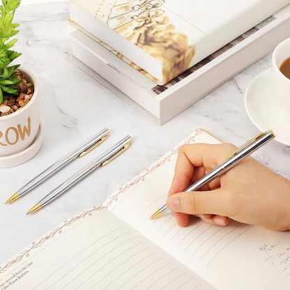 Zonon 240 Pcs Gold Metal Slim Ballpoint Pens Bulk Retractable Metallic Black Ink 1 mm Medium Point Smooth Writing Pens for Wedding Business Office Supplies Students Teachers Men Women Present