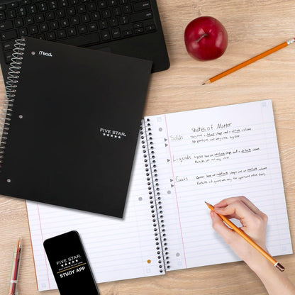 Five Star Spiral Notebook + Study App, 3 Subject, Wide Ruled Paper, 8" x 10-1/2", 150 Sheets, Fights Ink Bleed, Water Resistant Cover, Harvest Yellow (73463)