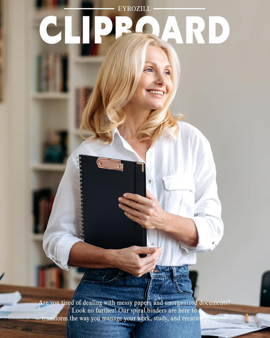 EYROZILL Clipboard with Storage, Clipboards for Letter Size, Clip Board with 5 Folders and 10 Pockets, Spiral Cute Clipboard for Office School Nursing, 8.5'' x 11'' (Black, Letter Size)