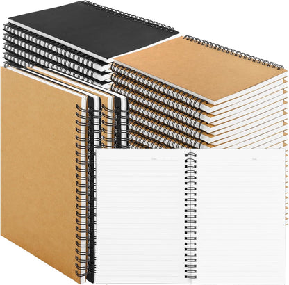 MIVIDE 24 Pack A5 Bulk Spiral Notebooks with Kraft Cover, 8.3 x 5.8 Inch 120 Pages Hardcover Spiral Lined Notebook Journal, Lined Travel Bulk Writing Notebook for School Office Supplies(Black, Kraft)