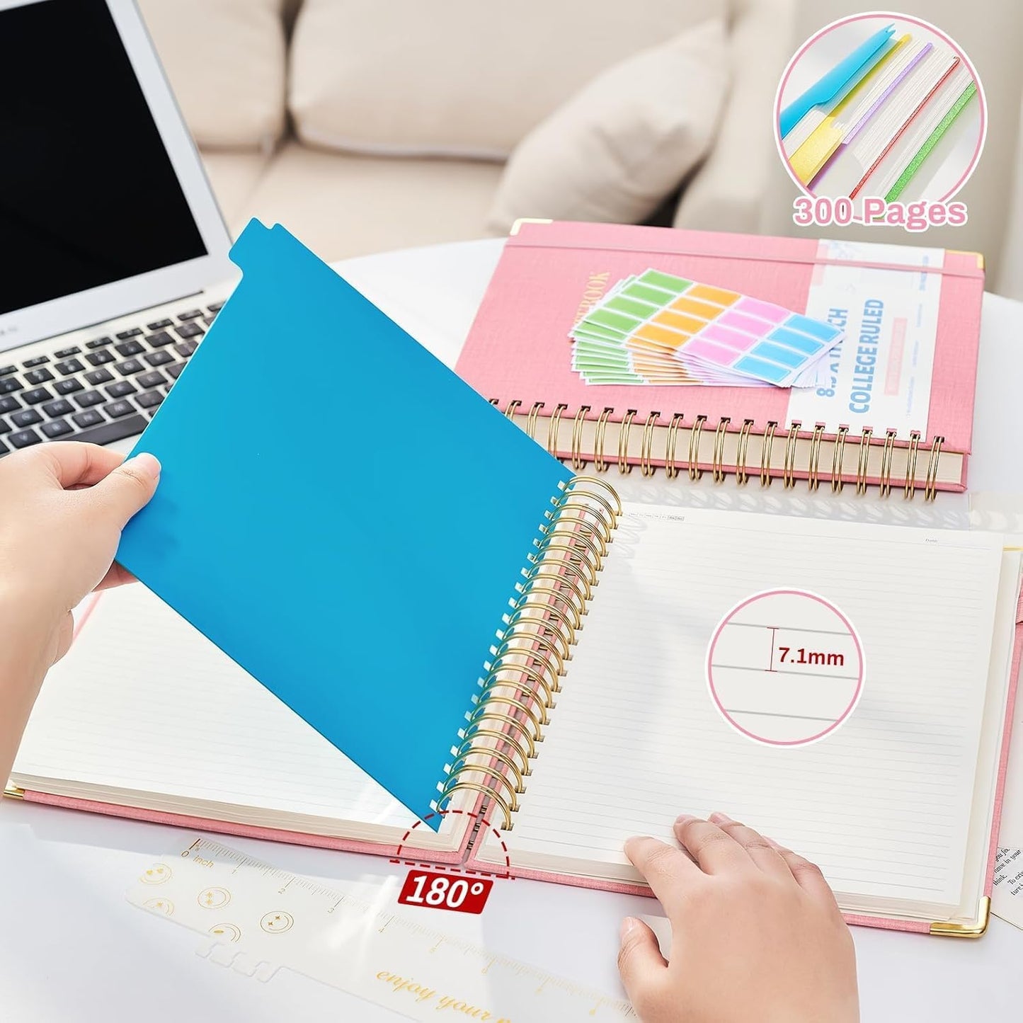 Ovesmusl Hardcover Spiral Notebook 8.5" x 11" with 5 Removable Dividers 300 Pages Leather 5 Subject Notebook College Ruled 100GSM Large Spiral Notebooks for Work Thick Lined Journal for Women, Green