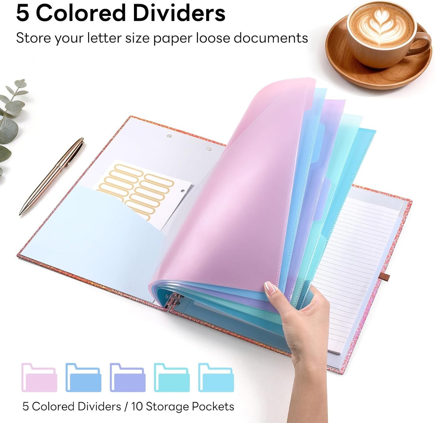 Glitter Clipboard Notebook with Storage for Letter Size, 8.5 x 11 Notepad Holder with 5 Folders and Dividers, Size 12.8X 9.7 in, Spiral Portfolio for Nursing Teacher School Supplies,.Teal