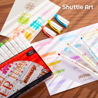 Shuttle Art Pastel Highlighters, 18 Colours Dual Tip Highlighters, Highlighter Markers Assorted Colours, Perfect for Colouring, Underlining, Highlighting, Journaling in School Office Home