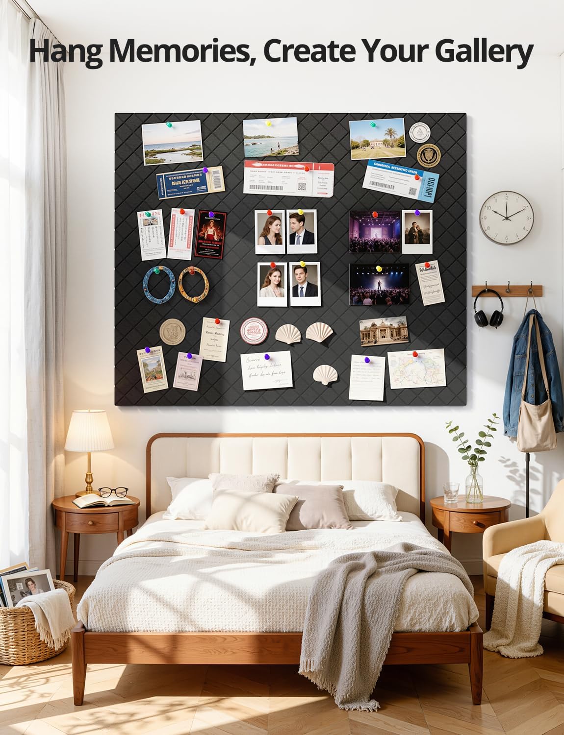 Kuchoow Bulletin Cork Board Large 47.2" x 35.4" Felt Notice Pinboard for Office Walls & Home, Self Adhesive 12 Pack Black Decorative Bulletin Mood Board Corkboard for for Bedroom, Display, Memo, Photo