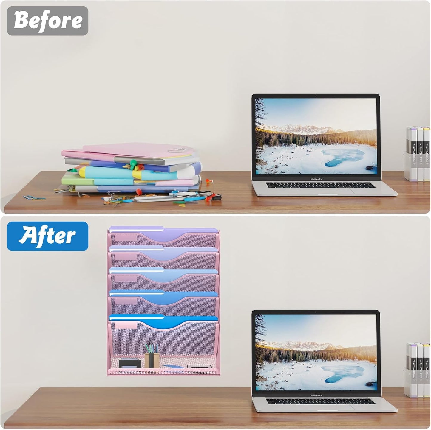 Gawerk 10-Tier Wall File Organizer Hanging Wall File Holder Wall Mount Paper Folder Organize, Mesh Magazine Document Mail Organizer Wall Organizer for Office School Home, Black