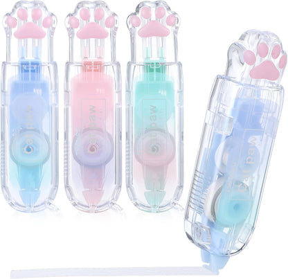 Piriuuo 3 Pcs Correction Tape, Retractable Correction Tape Pen Cute Cat Paw Pen Double Sided Tapes Roller for Instant Corrections Glue Tapes Roller for School Office Supplies