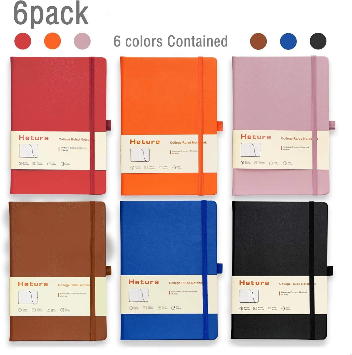 Heture 8 Pack Lined Journal Notebooks,A5 Hardcover Notebooks, 5.5 x 8.3 inch, 100GSM, 160 Pages, Classic College Ruled Notebooks for Writing/Work/Travel/College (Black)