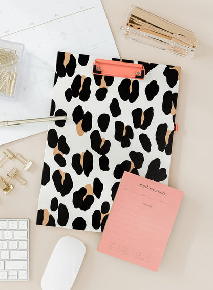 Kate Spade New York Clipboard Folio with Low Profile Clip, Black Professional Padfolio Includes Lined Notepad, Pen Loop, and Pocket, Polka Dots