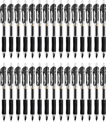 30pcs Black Gel Ink Pens for Writing, 0.5 mm Pens Fine Point Smooth Writing Pens for Journaling, Bulk Retractable Rollerball Pens for School Office.