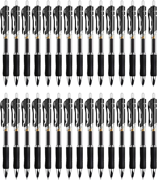 30pcs Black Gel Ink Pens for Writing, 0.5 mm Pens Fine Point Smooth Writing Pens for Journaling, Bulk Retractable Rollerball Pens for School Office.