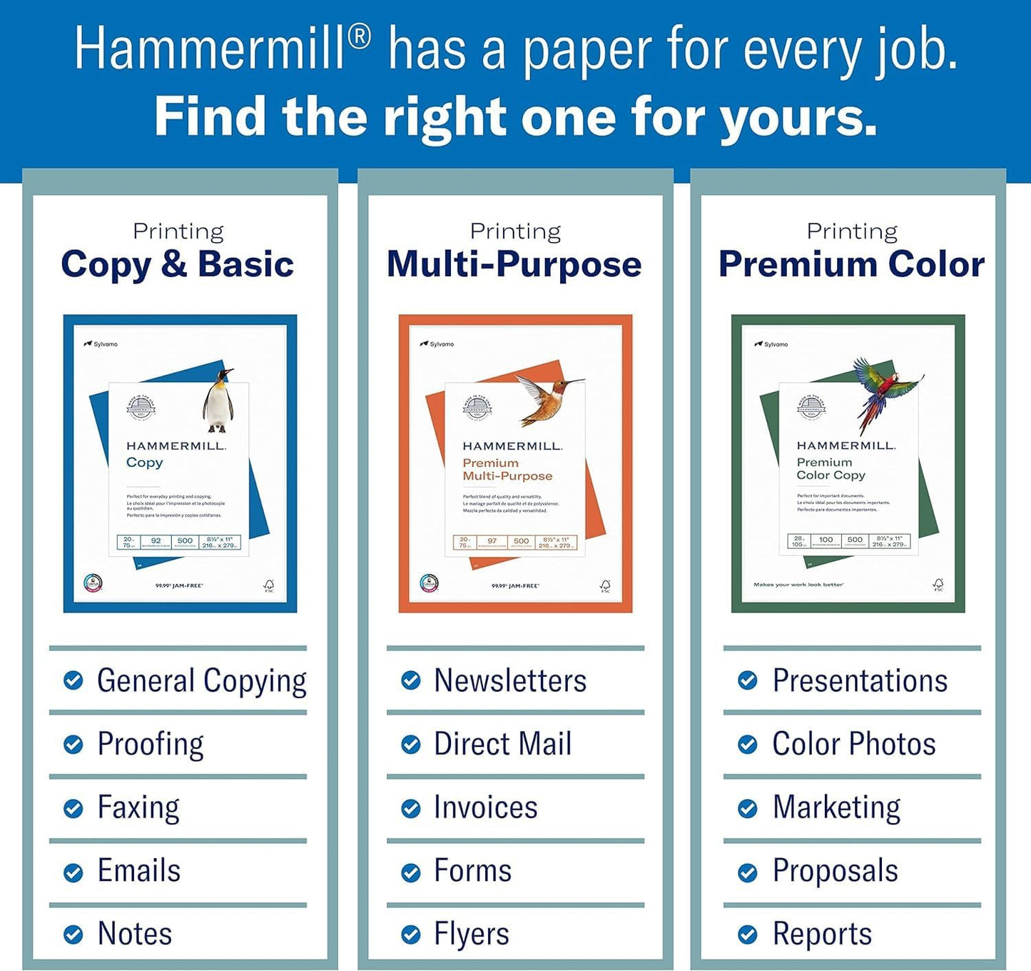 Hammermill Colored Paper, 24 lb Blue Printer Paper, 8.5 x 11 - Made in the USA, Pastel Paper, 103671R-1 Ream (500 Sheets)