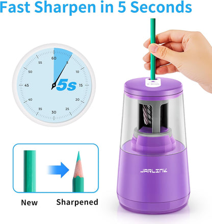 JARLINK Electric Pencil Sharpener, Heavy-Duty Helical Blade to Fast Sharpen, Auto Stop for No.2/Colored Pencils(6-8mm), AC Adapter/Battery Operated in School Classroom/Office/Home (Black)