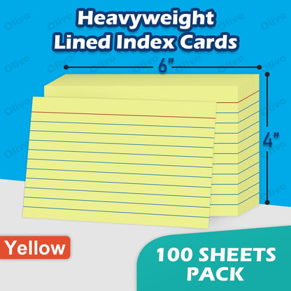Index Cards 4x6 Lined Ruled Flash Note Cards 4" x 6", White, 100 Count, 220 GSM Heavy Weight
